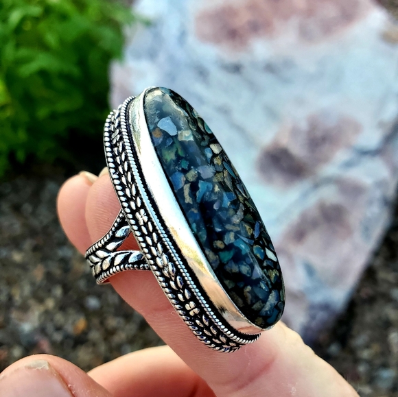 New Amazing Copper Ethiopian Opal 925 Silver Statement Ring. - Picture 10 of 16